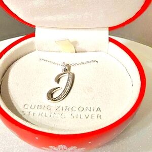 Elegant Sterling Silver Cubic Zirconia J Necklace